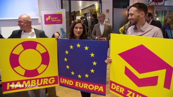 Die FDP wirbt mit gelb, rot, blauen Bannern für Europa. © Screenshot 